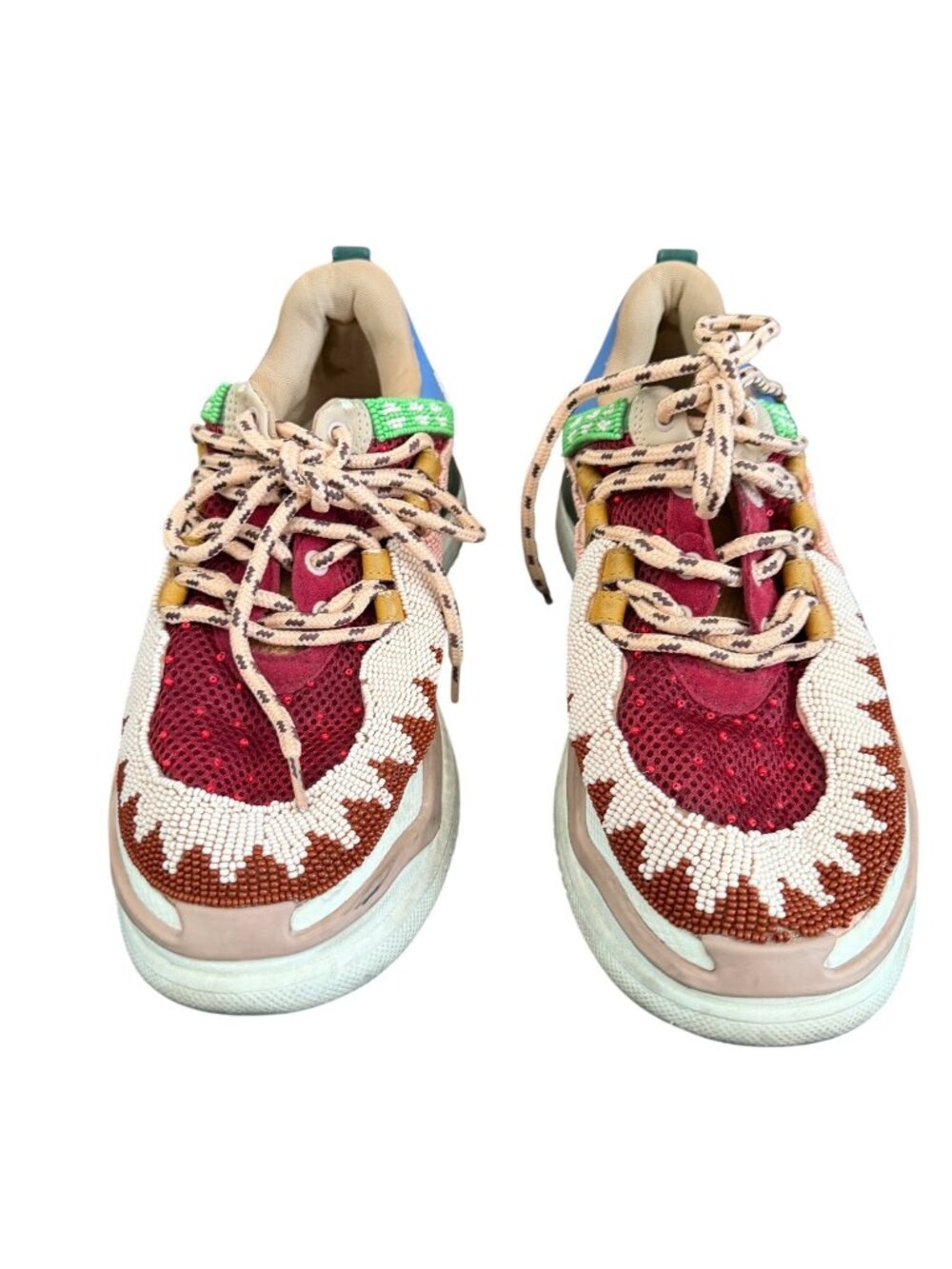 Farm Rio Womens Beaded Sneakers Size 11 USA Multicolor 2-Inch Heel Lace-Up